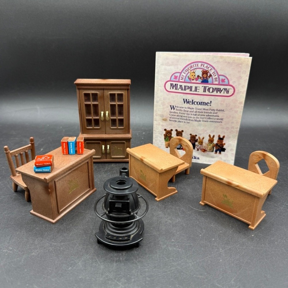 Vintage Tonka Maple Town School Furniture Set Brown Plastic Cottagecore